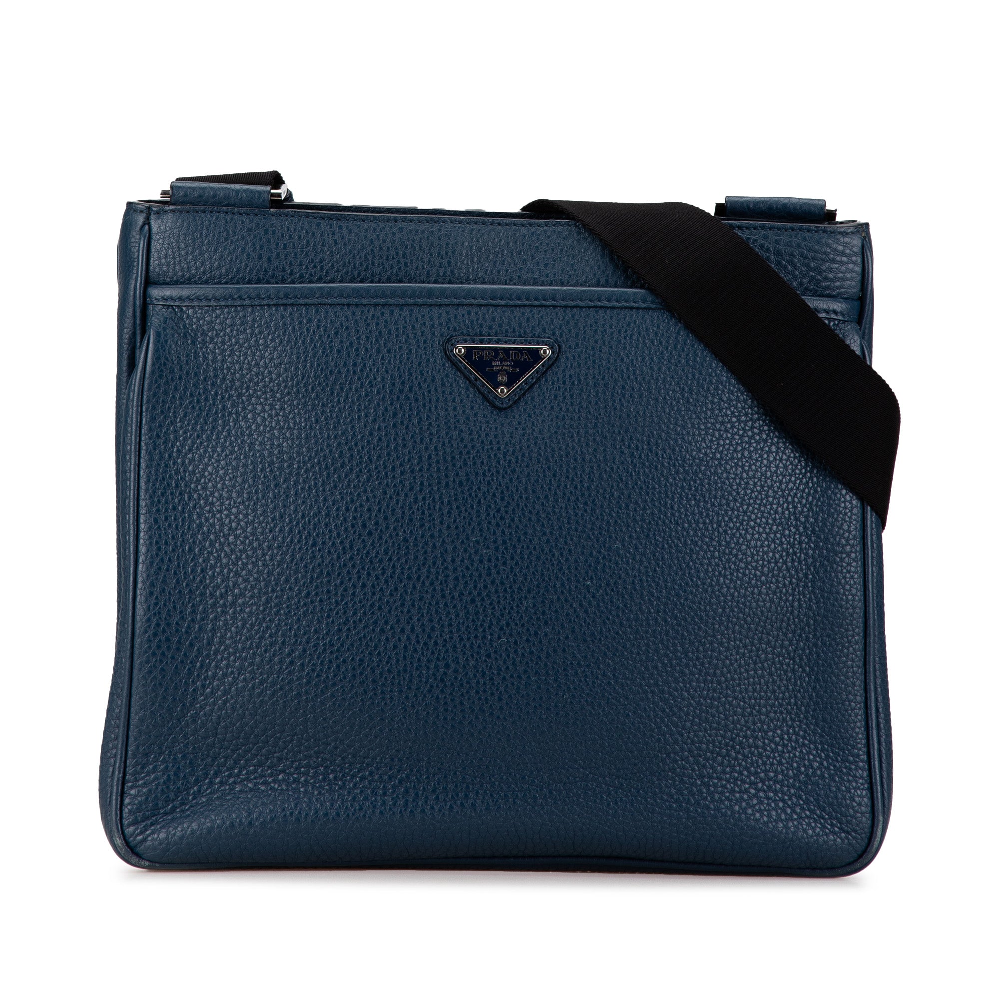 Prada | Pre-Owned Vitello Daino Zip Top Crossbody | Blue/Dark Blue