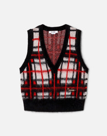 Womens | Tartan V Neck Vest | Black/Red/White