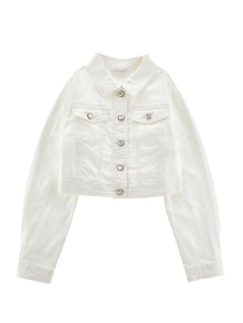 Girls | Denim Jacket With Jewel Buttons | Cream