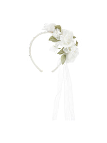 Girls | Rose And Rhinestone Headband | Cream