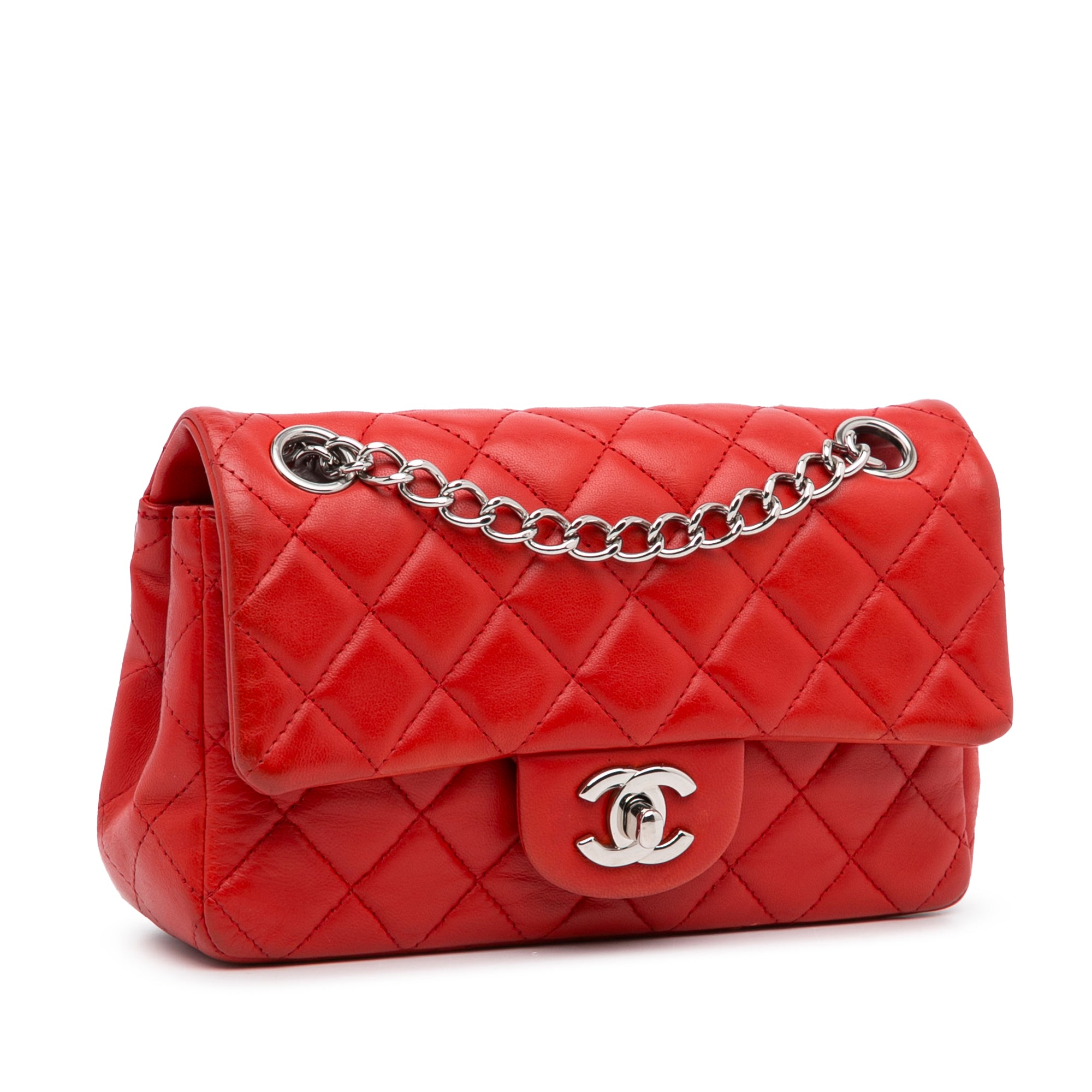 Chanel | Pre-Owned New Mini Rectangular Classic Lambskin Single Flap | Red