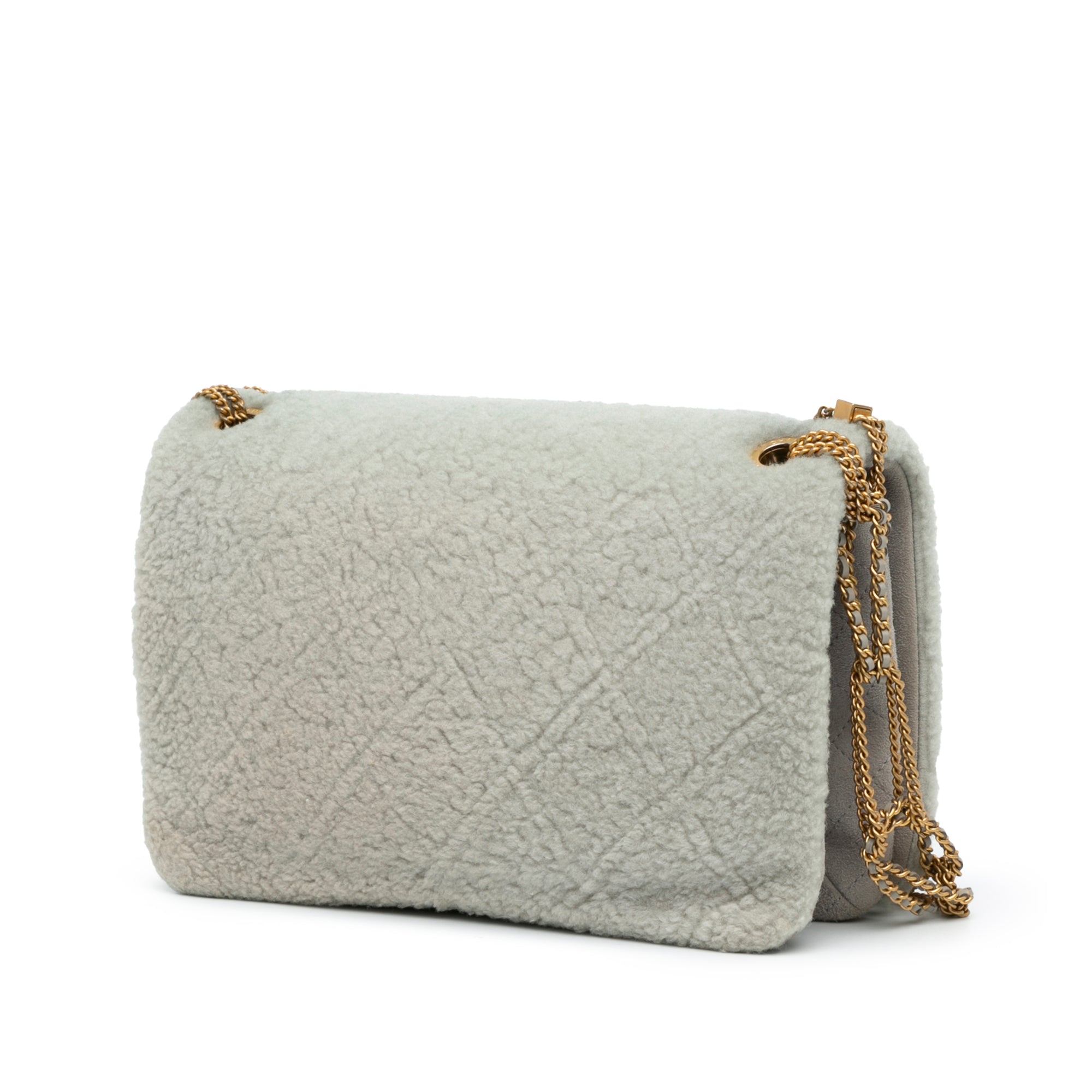 Chanel | Pre-Owned Quilted Shearling Chain Flap | Gray/Light Gray