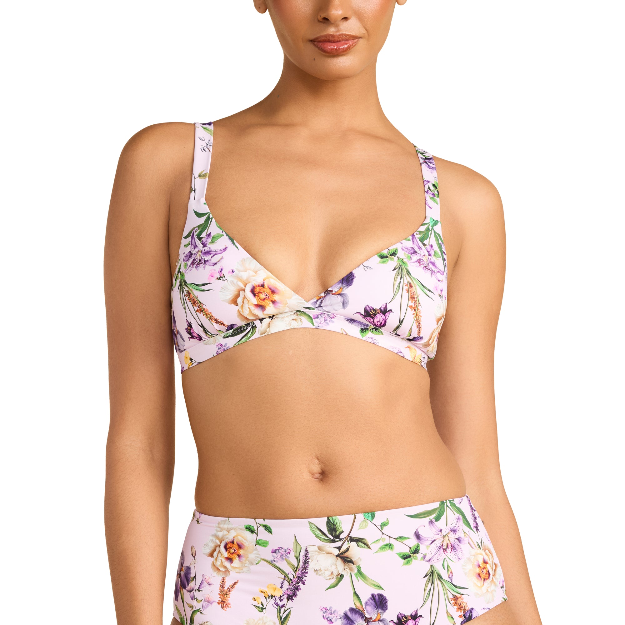 Swim Triangle Bralette Top | Fawning Flora (Purple)