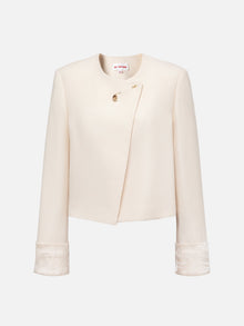 Silk Wool Cropped Jacket | Beige