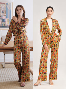 High-Waisted Print Flared Pants | Green
