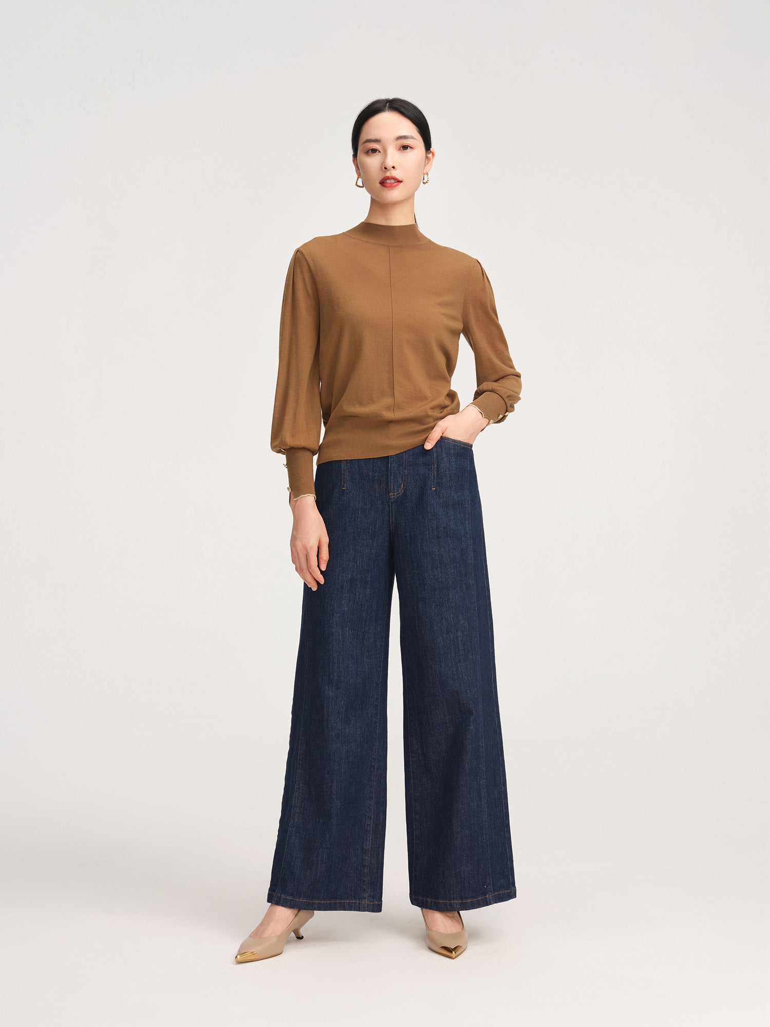 Crewneck Knit Top | Brown