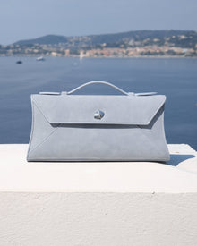 Cassandra Clutch | Light Blue Suede