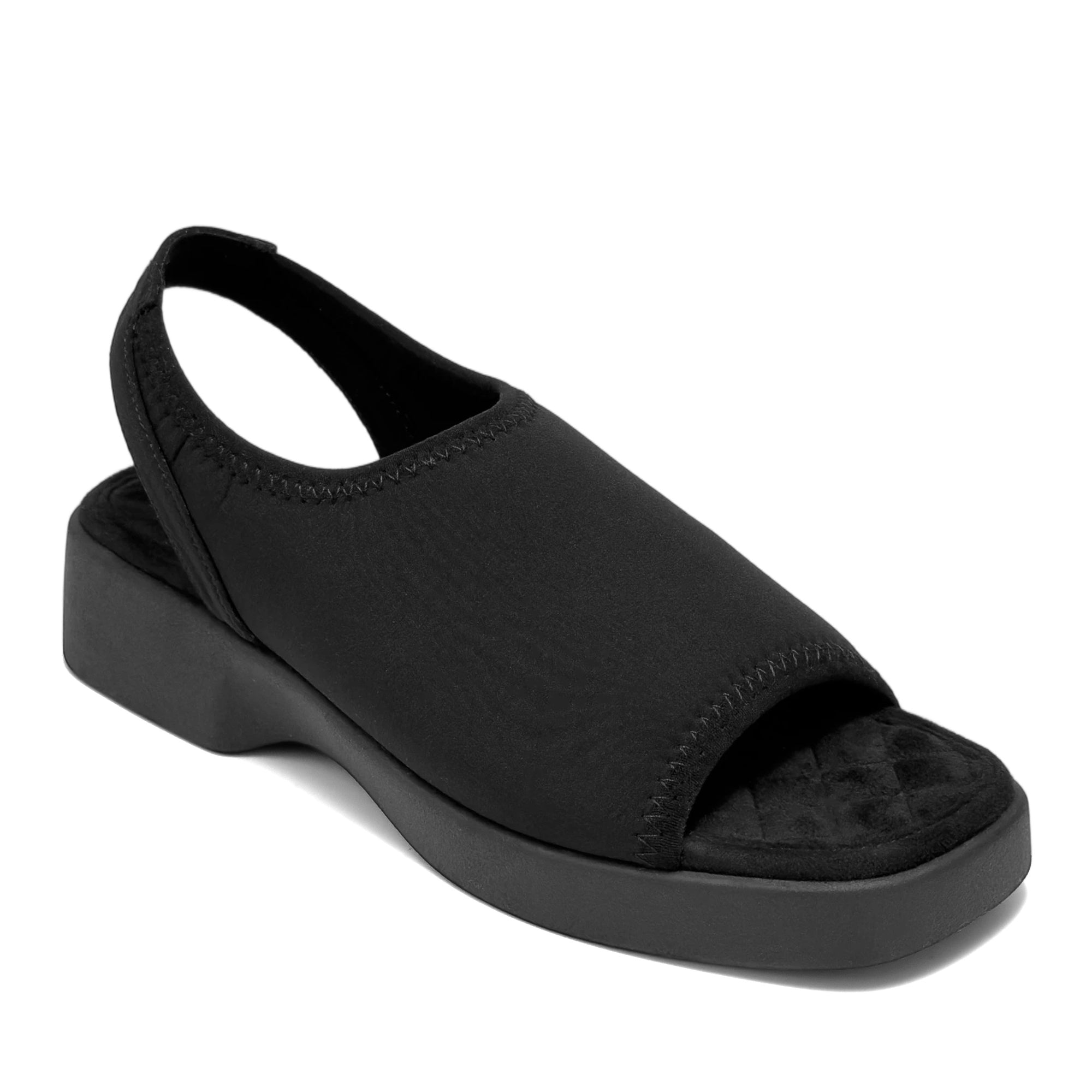 Azura Sandal Flat | Black Stretch Gaberdine