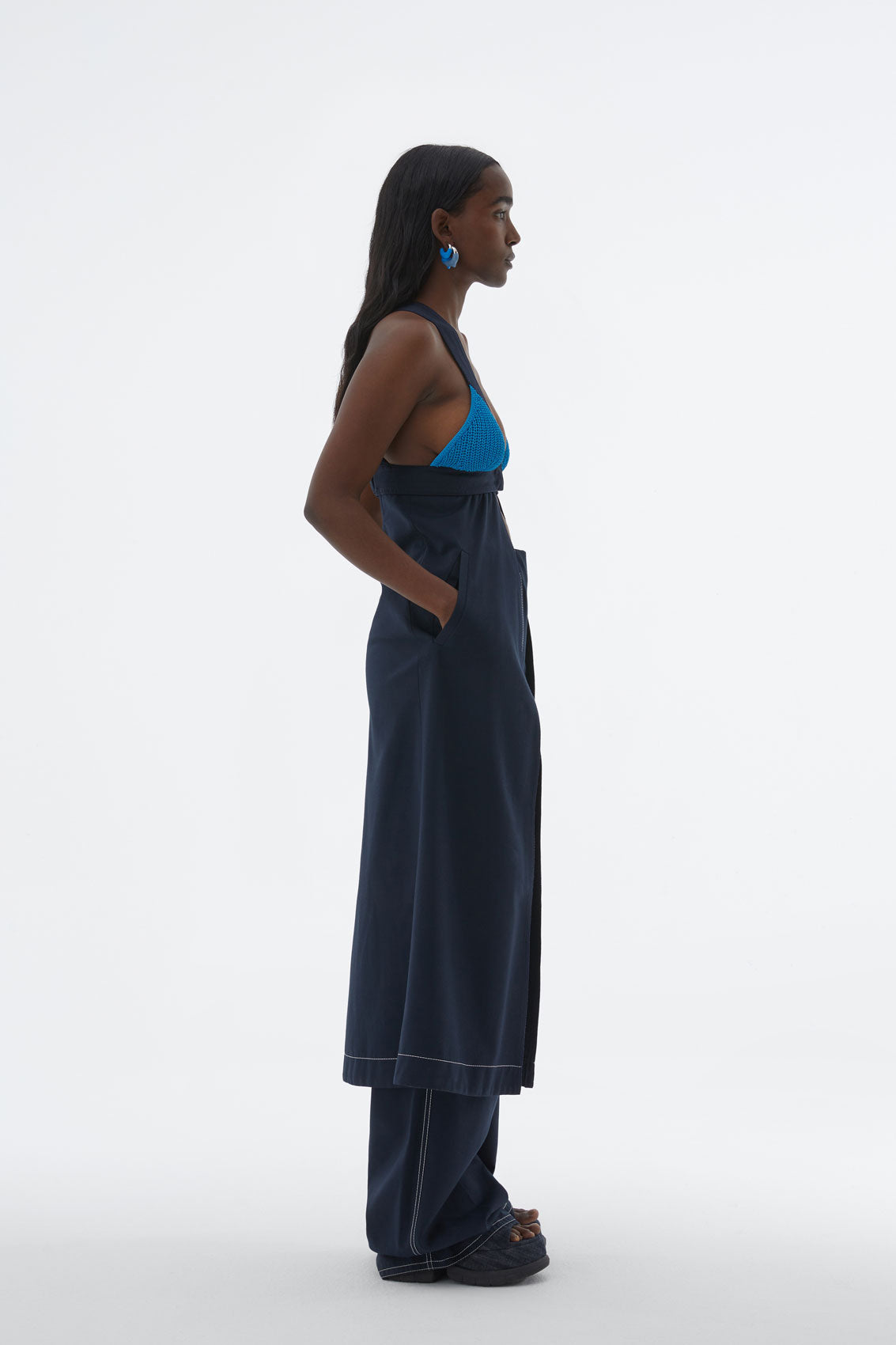 Knit Rubber Panel Bra Dress | Women | Blue