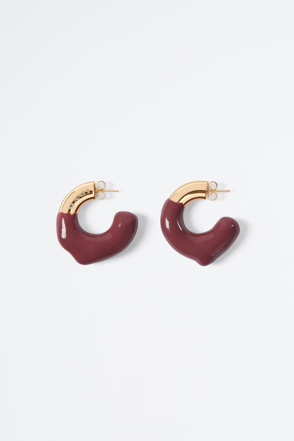 Rubberized Small Gold Earrings | Unisex | Purple x Brown