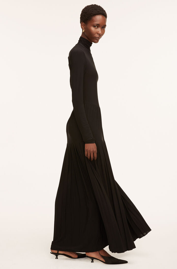 Pleated Knit Mock Neck Dress | Black
