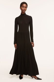Pleated Knit Mock Neck Dress | Black