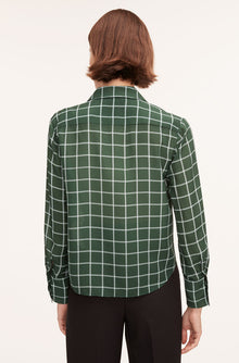 Windowpane Silk Pleated Blouse | Windowpane Jasper Green Combo
