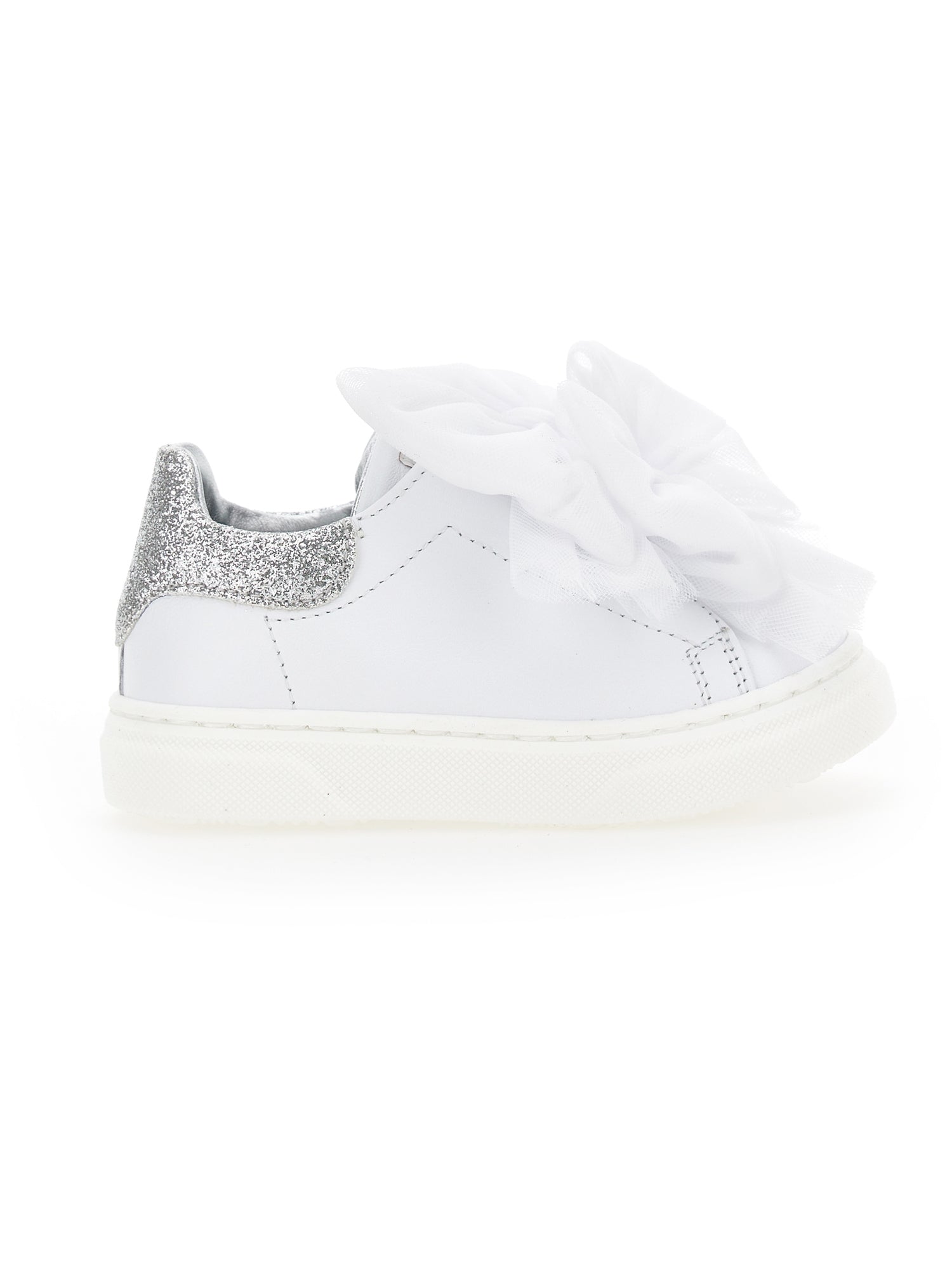 Girls | Leather Sneakers With Tulle Bows | Cream