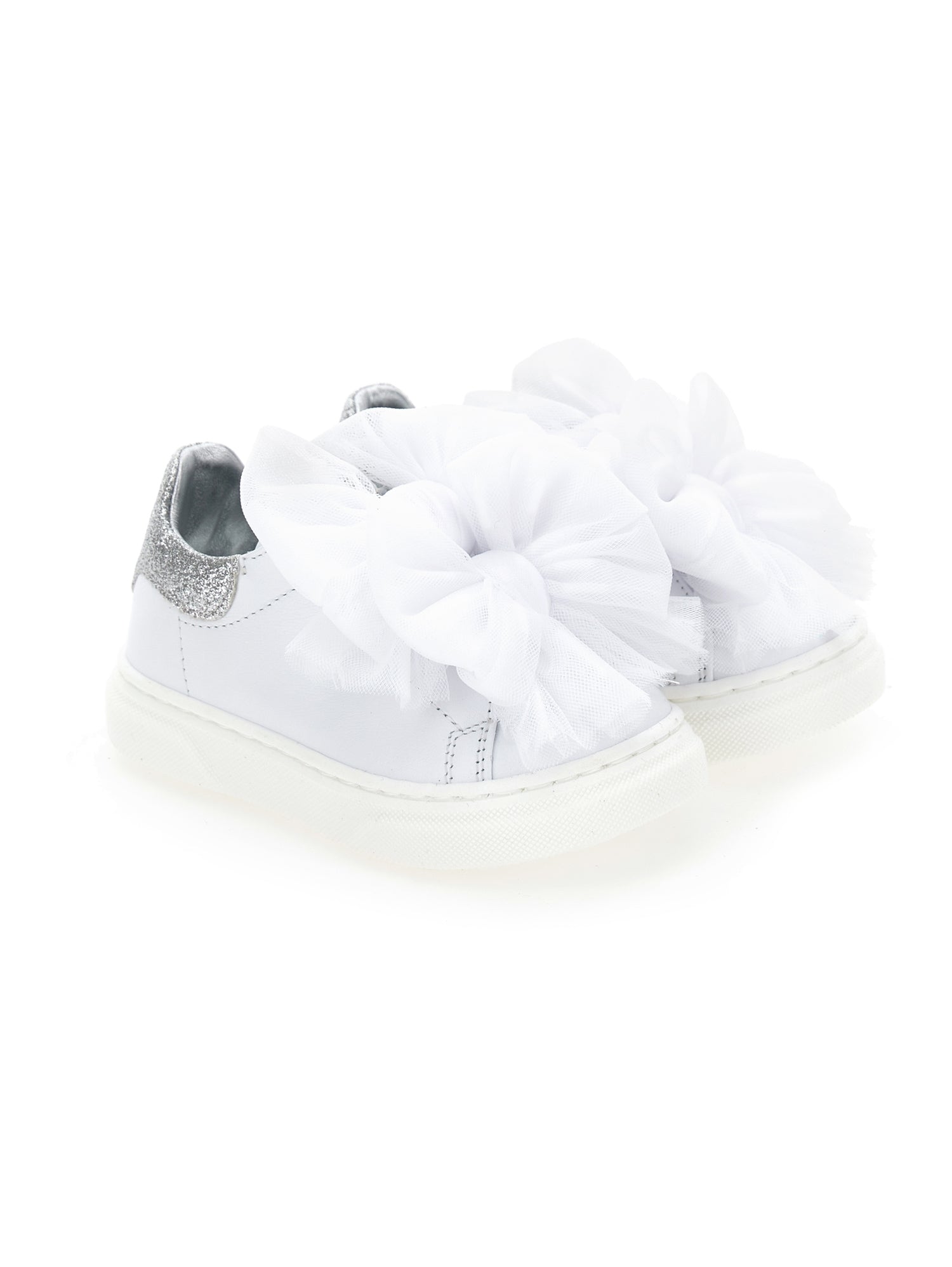 Girls | Leather Sneakers With Tulle Bows | Cream