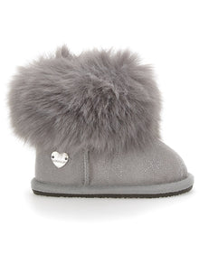 Girls | Crust Leather Boots With Rhinestone Bows | Grey