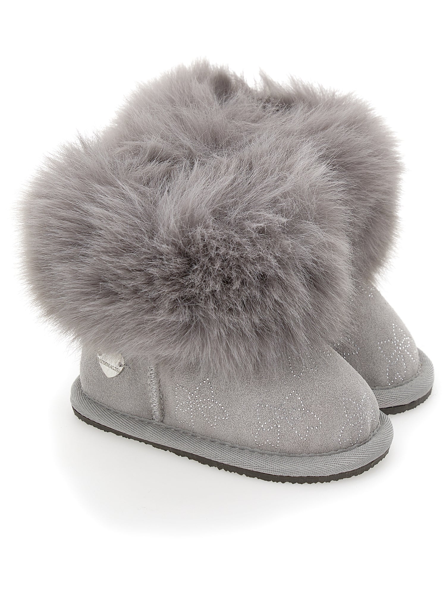 Girls | Crust Leather Boots With Rhinestone Bows | Grey