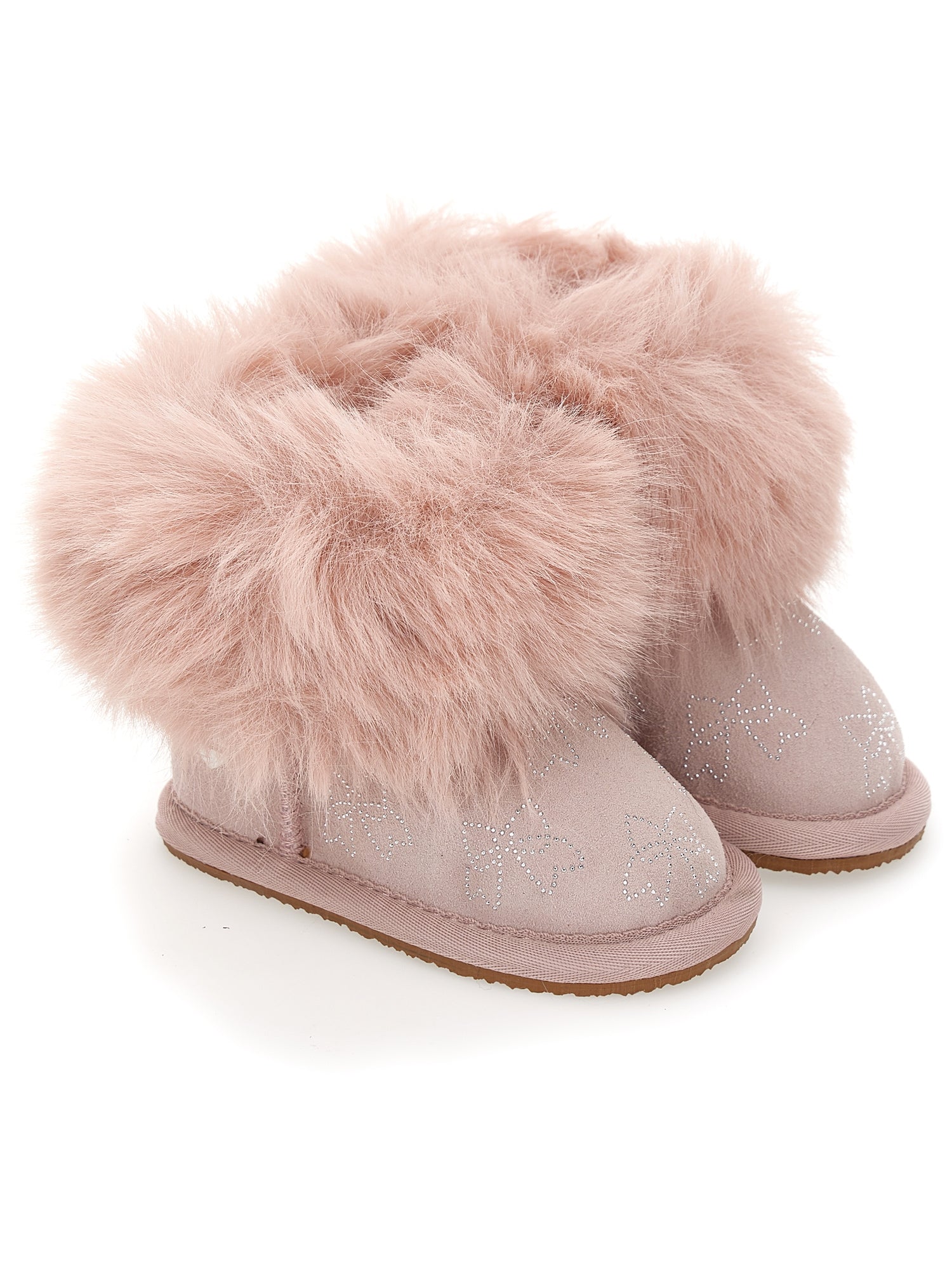 Girls | Crust Leather Boots With Rhinestone Bows | Antique Pink