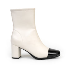 Miless Bootie Mid Block Heel | Eggnog/Black Faux Stretch Nappa/Faux Patent