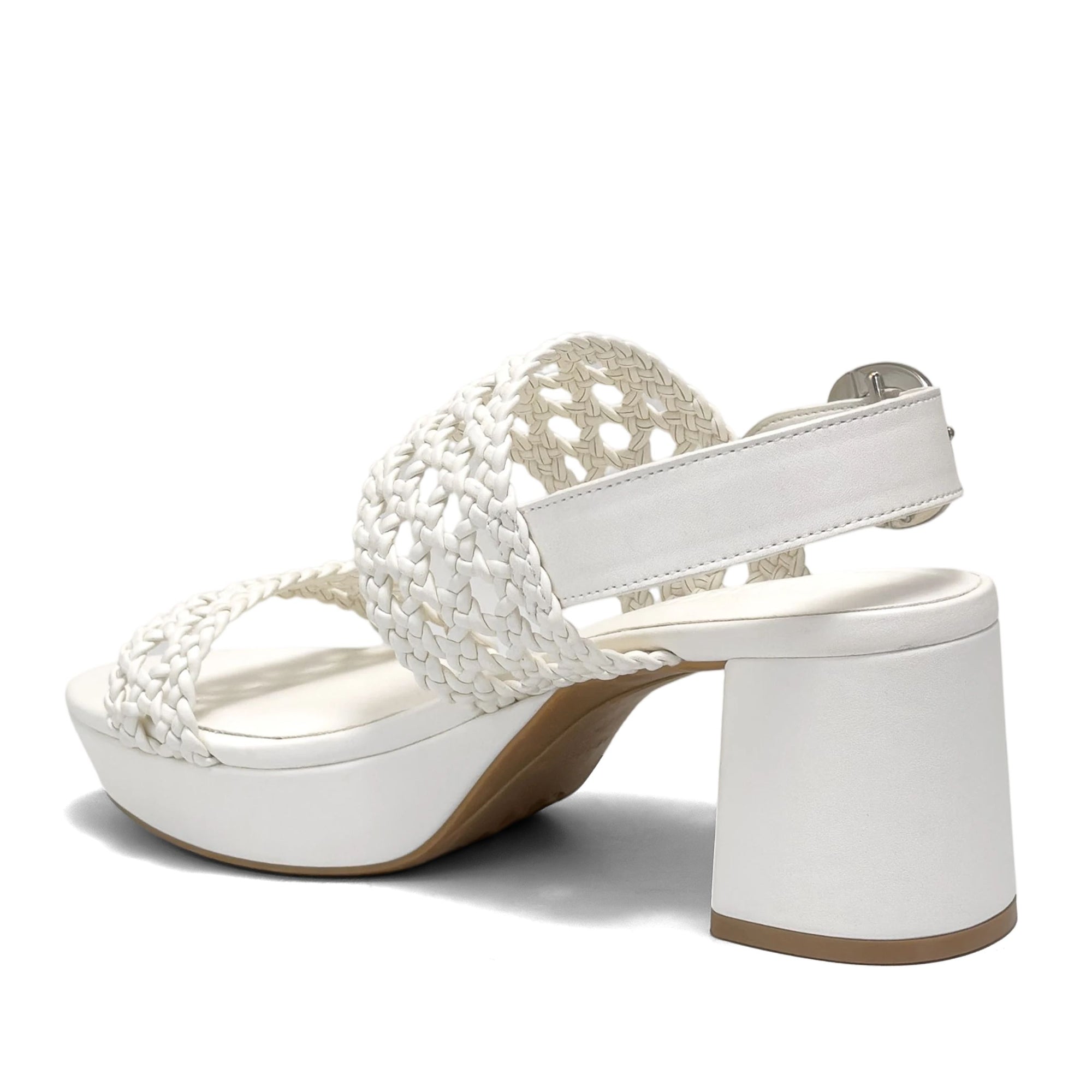 Camera Sandal Platform | White Faux Embossed Woven