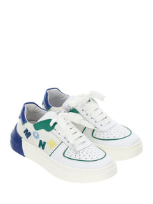 Girls | Lace-Up Nappa Sneakers | White/Bluette