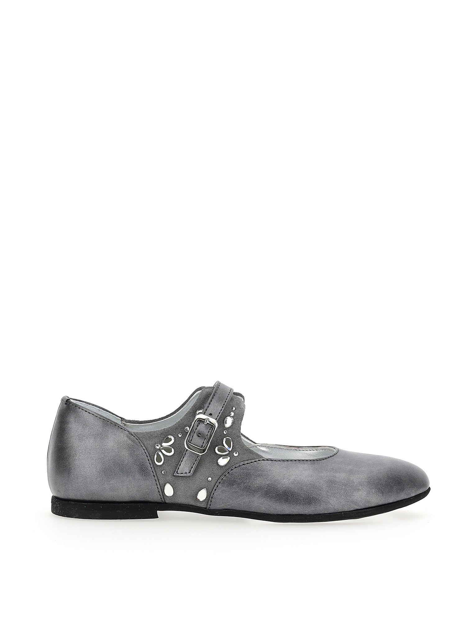 Girls | Pearl Ballerina Flats With Rhinestones | Medium Grey