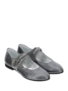 Girls | Pearl Ballerina Flats With Rhinestones | Medium Grey