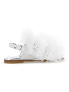 Girls | Nappa Leather Sandals With Tulle Ruffles | White
