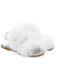 Girls | Nappa Leather Sandals With Tulle Ruffles | White