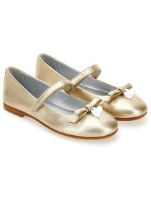 Girls | Laminated Leather Ballet Flats | Platinum