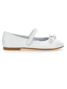 Girls | Iridescent Leather Ballet Flats | White