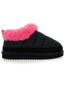 Girls | Technical Fabric And Plush Slip-Ons | Black/Fuchsia