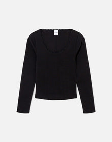 Womens | Lace Scoop Neck Long Sleeve | Black