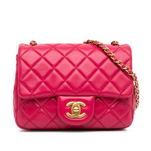Chanel | Pre-Owned Mini Square Classic Lambskin Pearl Crush Single Flap | Pink/Dark Pink