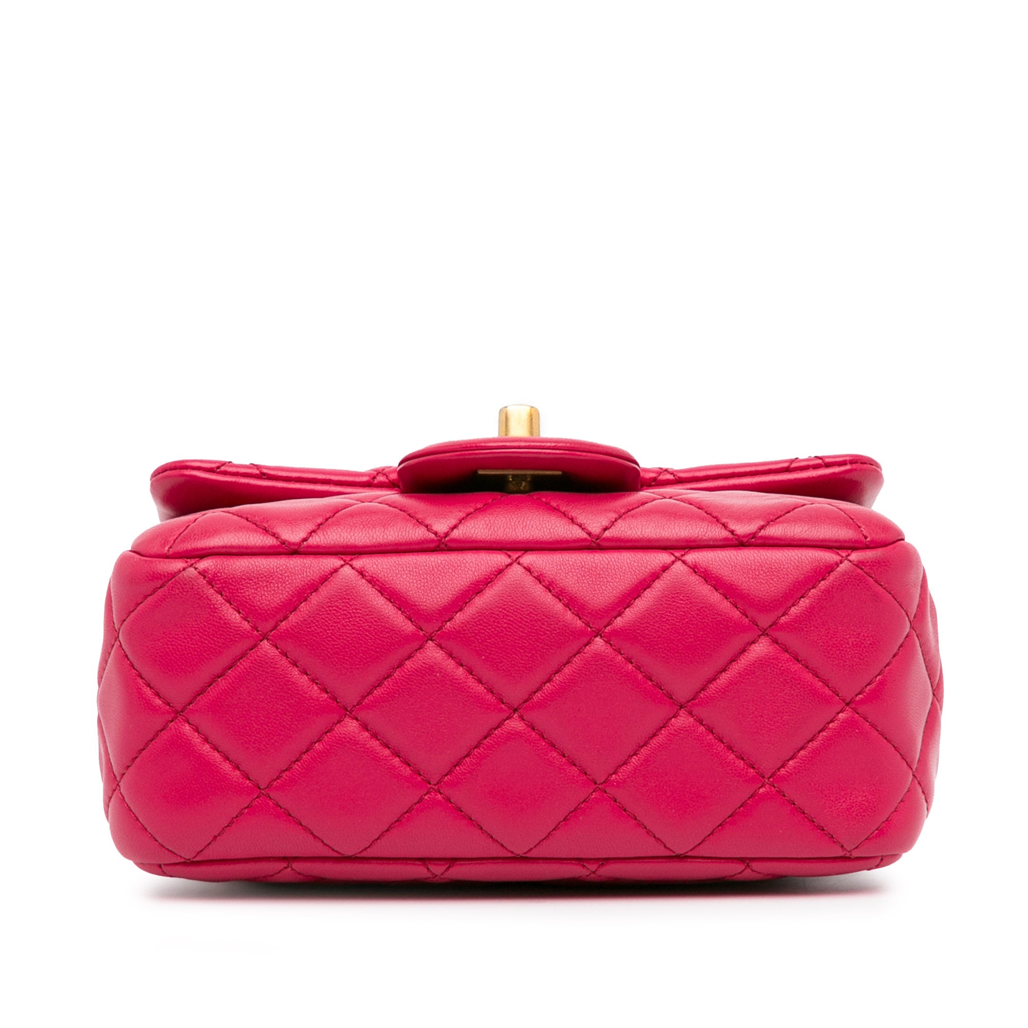 Chanel | Pre-Owned Mini Square Classic Lambskin Pearl Crush Single Flap | Pink/Dark Pink