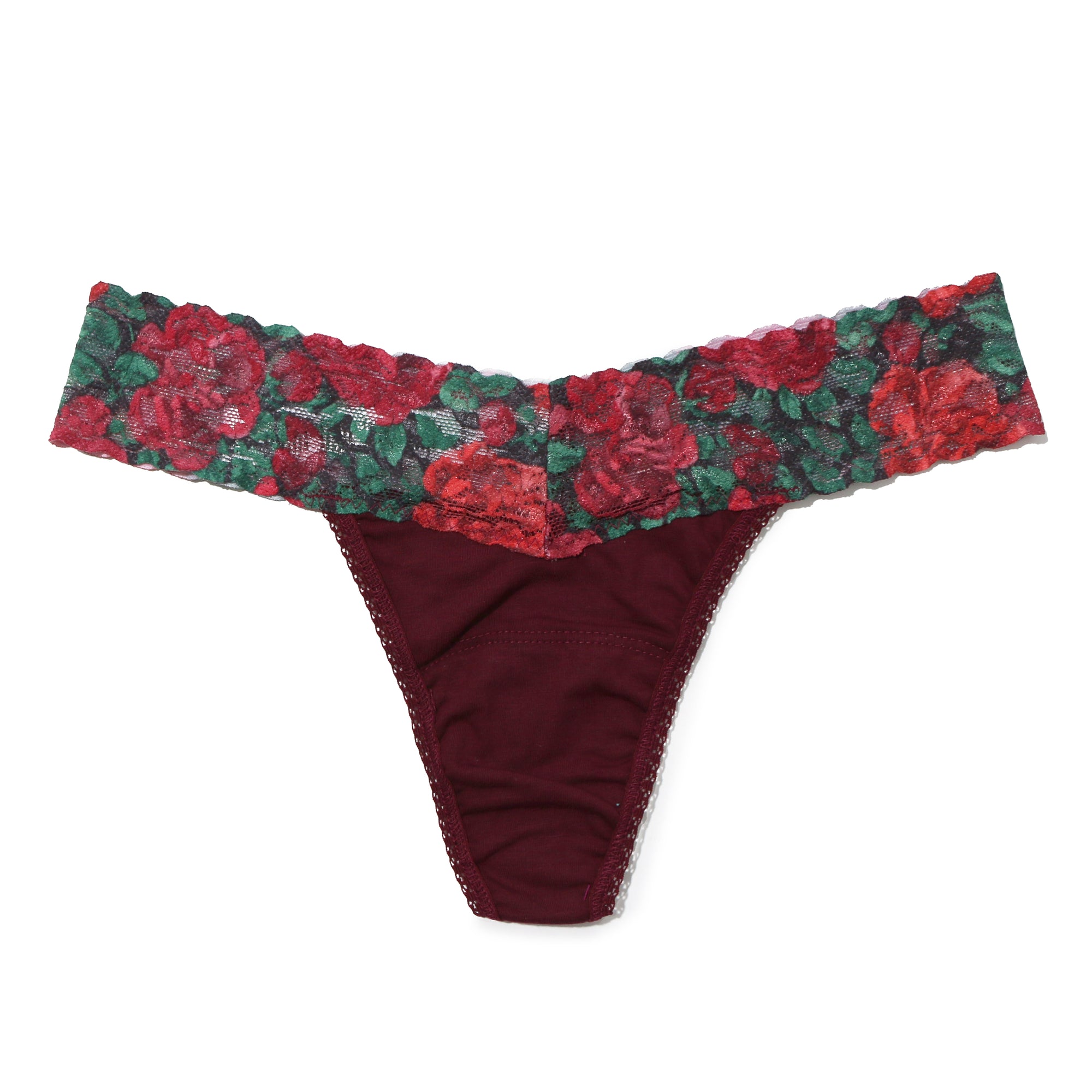 Petite Cotton Low Rise Thong | Cabernet/Roses Are Red