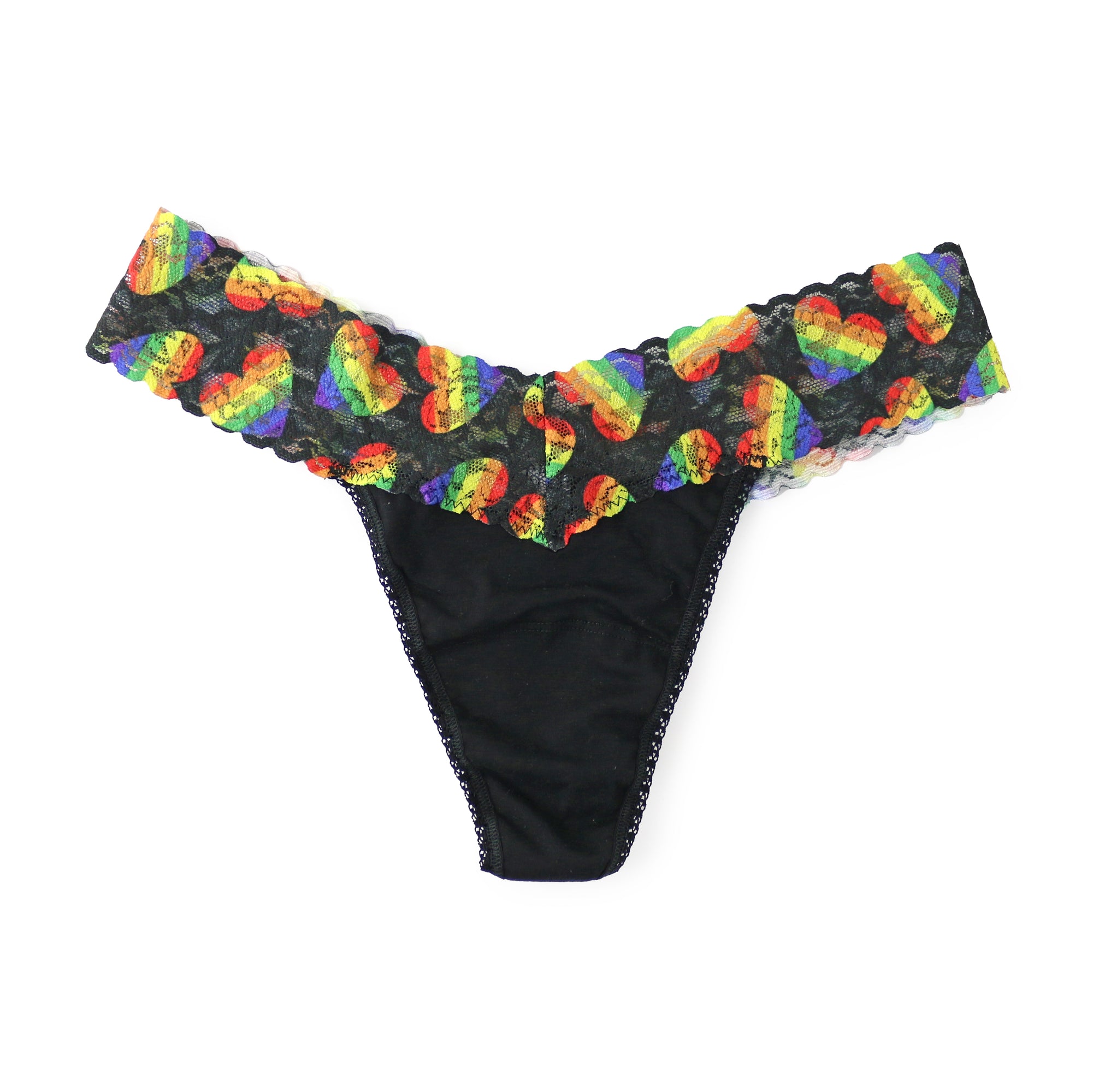 Cotton Low Rise Thong | Black/Playful Pride