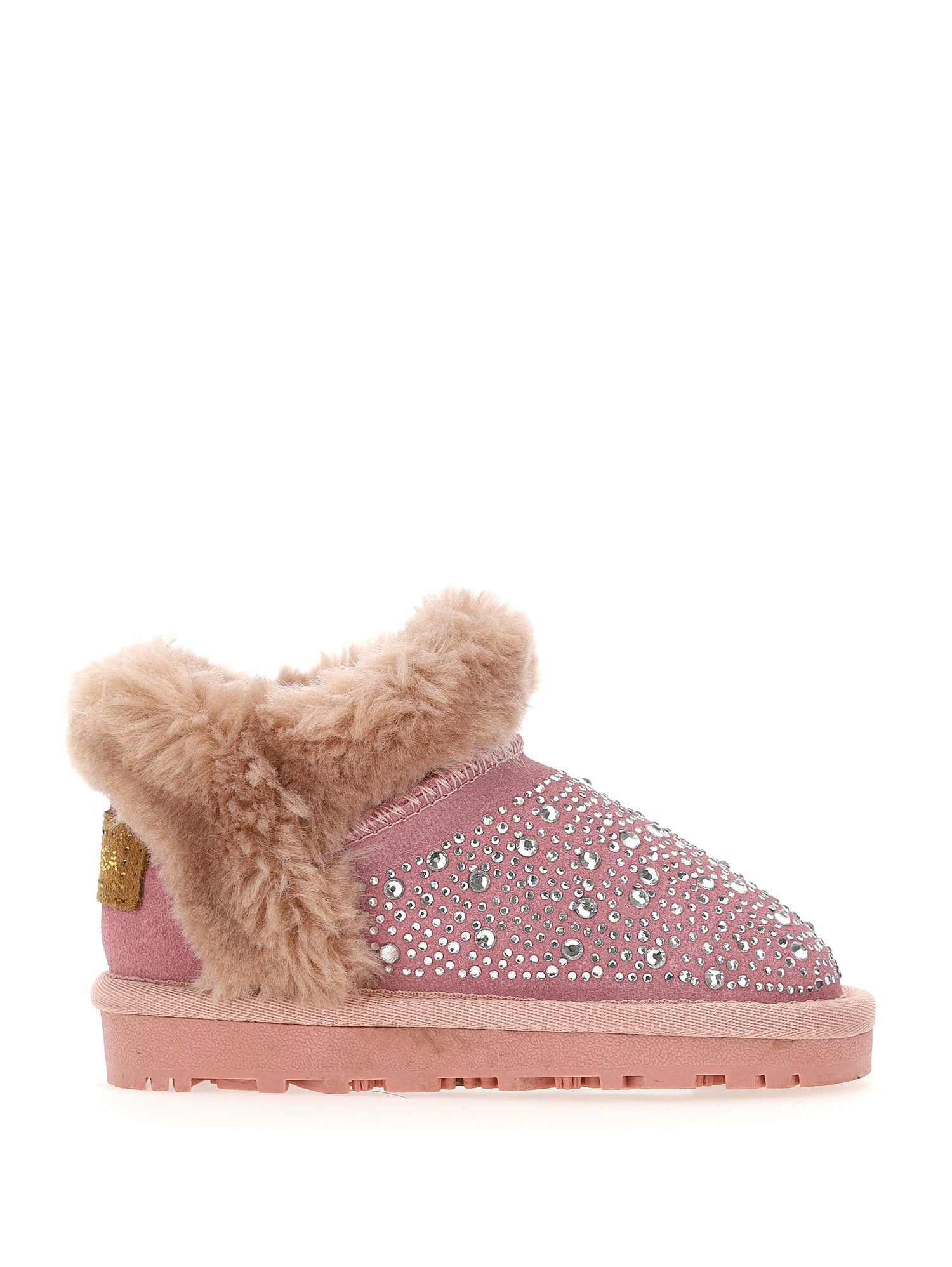 Girls | Flat Crusted Leather Boots With Rhinestones | Blush Rose