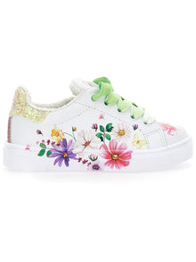 Girls | Bicast Sneakers With Flower Print | White/Multicolor