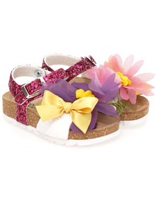 Girls | Glitter Sandals With Flowers | Multicolor