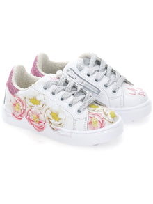 Girls | Anemone Print Bicast Leather Tennis Shoes | Cream/Azalea