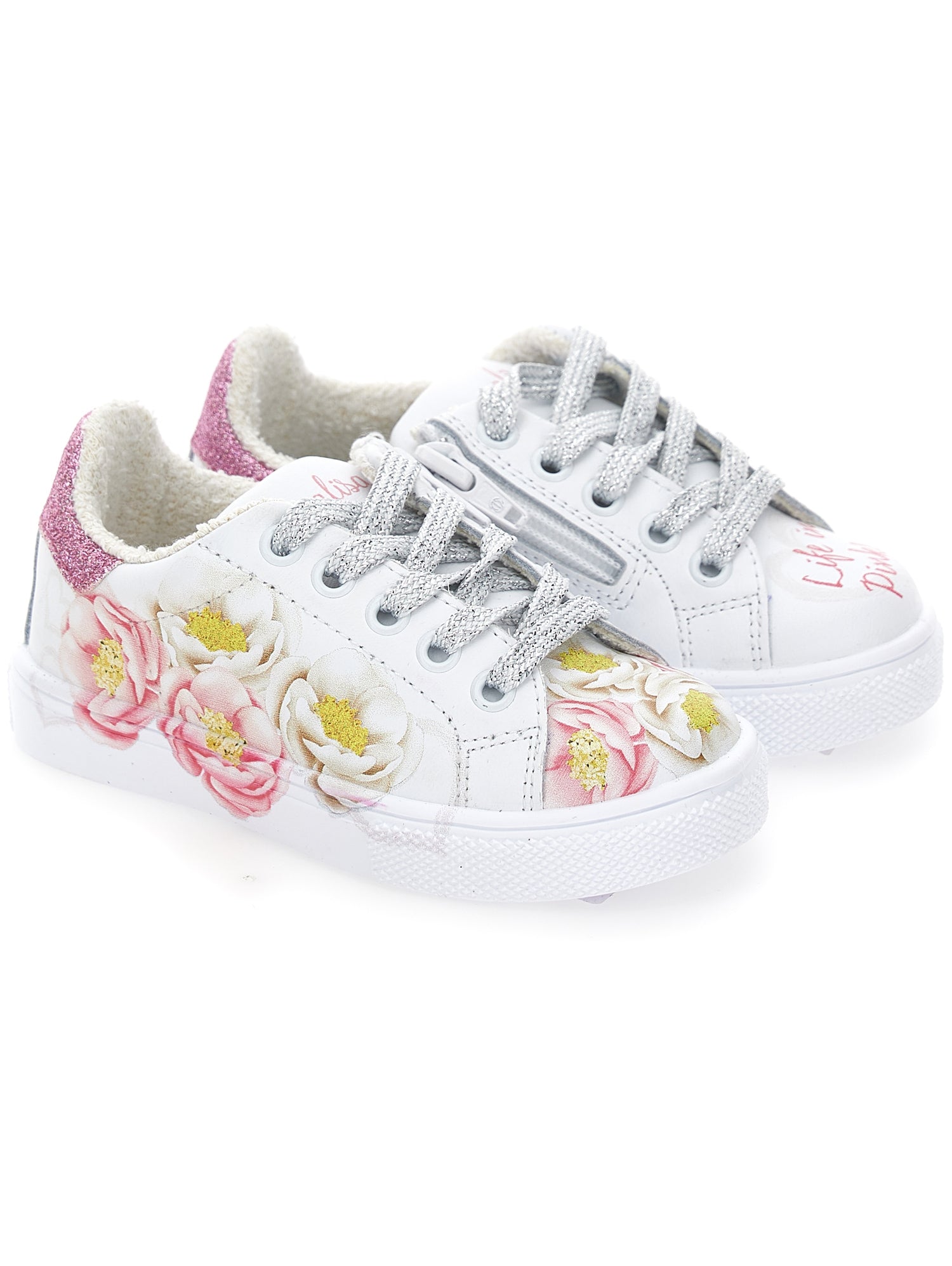 Girls | Anemone Print Bicast Leather Tennis Shoes | Cream/Azalea