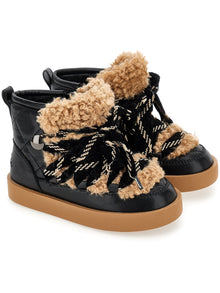 Girls | Two-Tone Plush Boots | Black/Beige