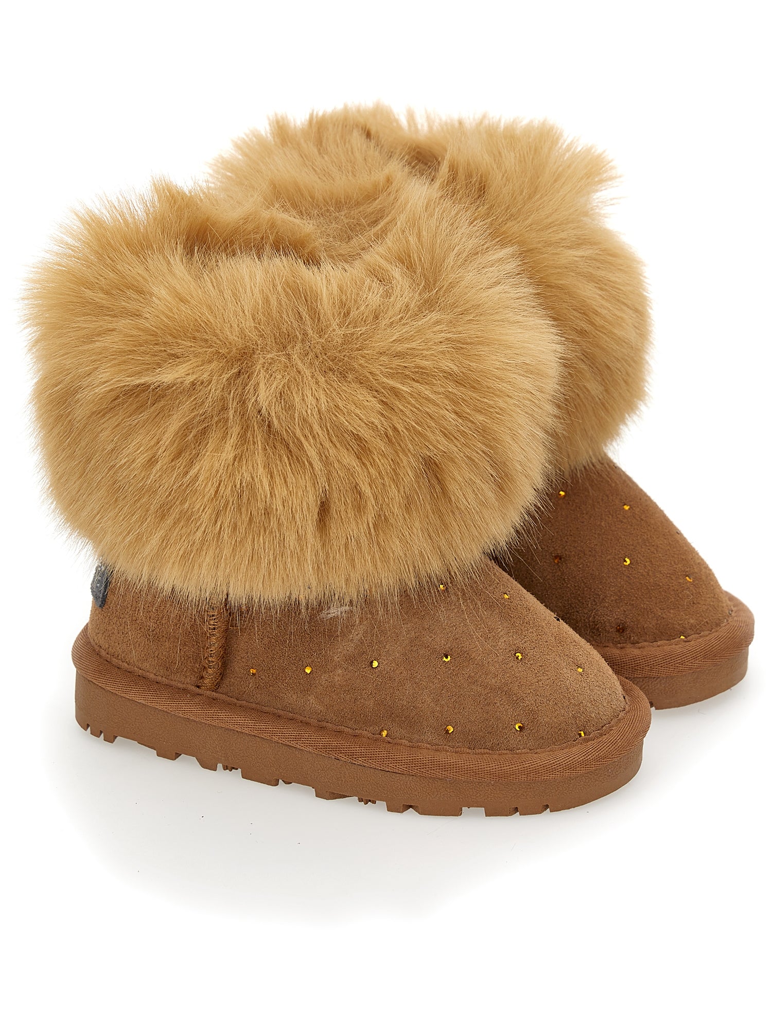 Girls | Crusted Leather Boots With Rhinestones | Dark Brown