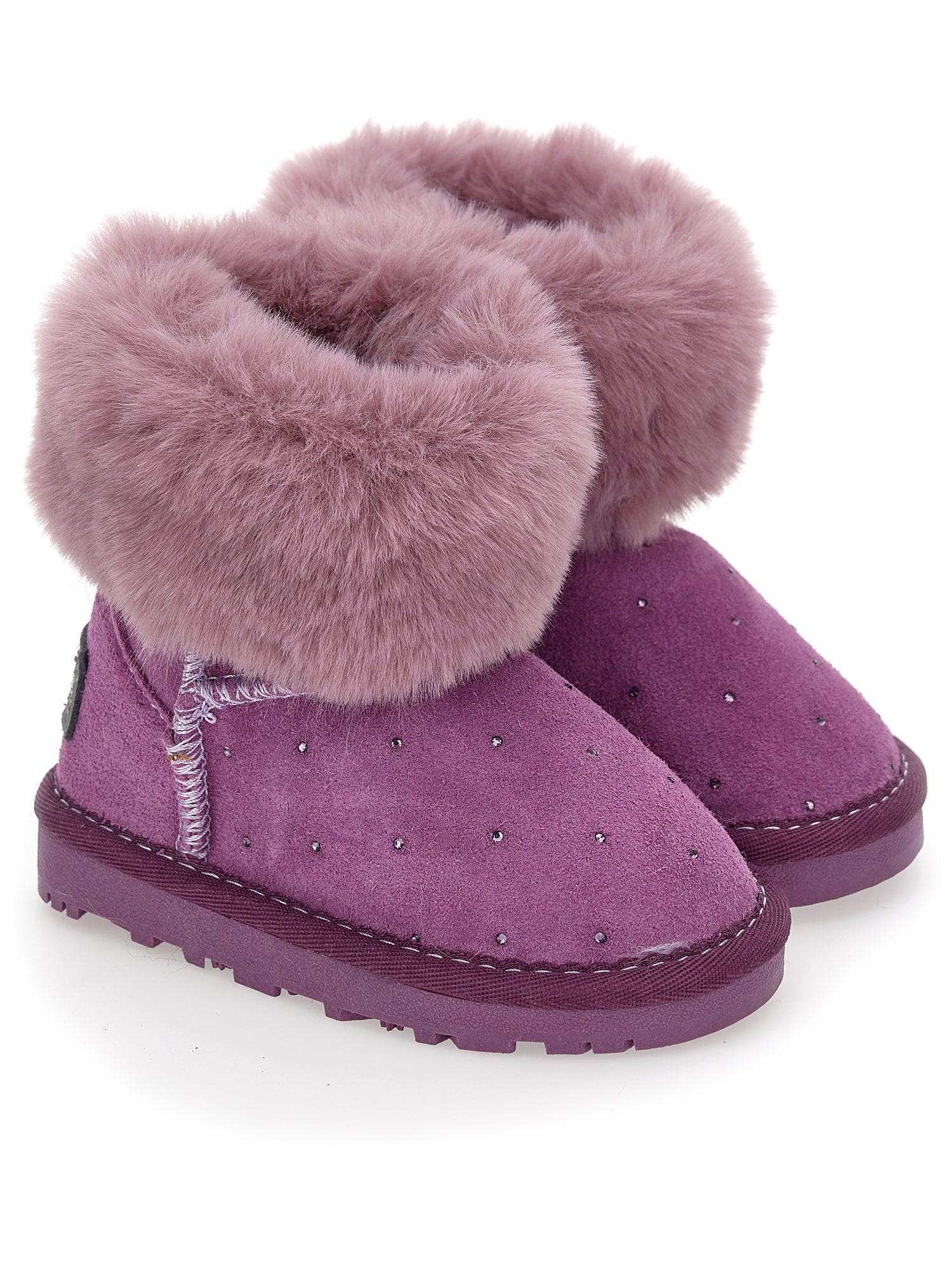 Girls | Crusted Leather Boots With Rhinestones | Wisteria