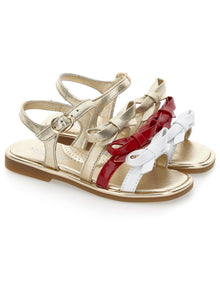 Girls | Patent Leather Sandals With Bows | Ruby/Light Gold