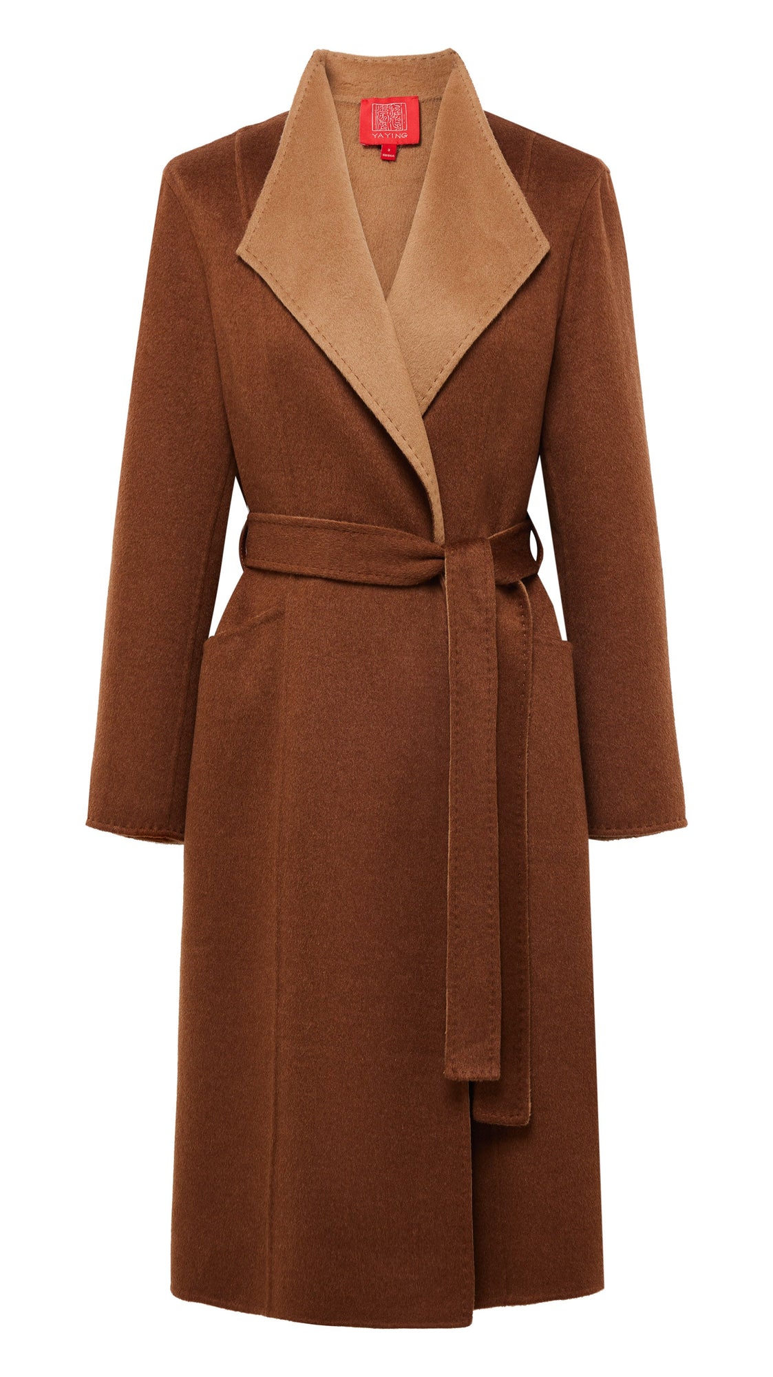 Two-Tone Wrap Coat | Brown/Beige