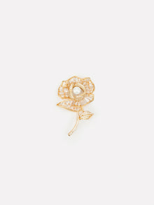 Zircon Set Pearl 3D Peony Brooch | Copper/Artificial Zircon/Shell Beads