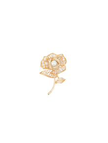 Zircon Set Pearl 3D Peony Brooch | Copper/Artificial Zircon/Shell Beads