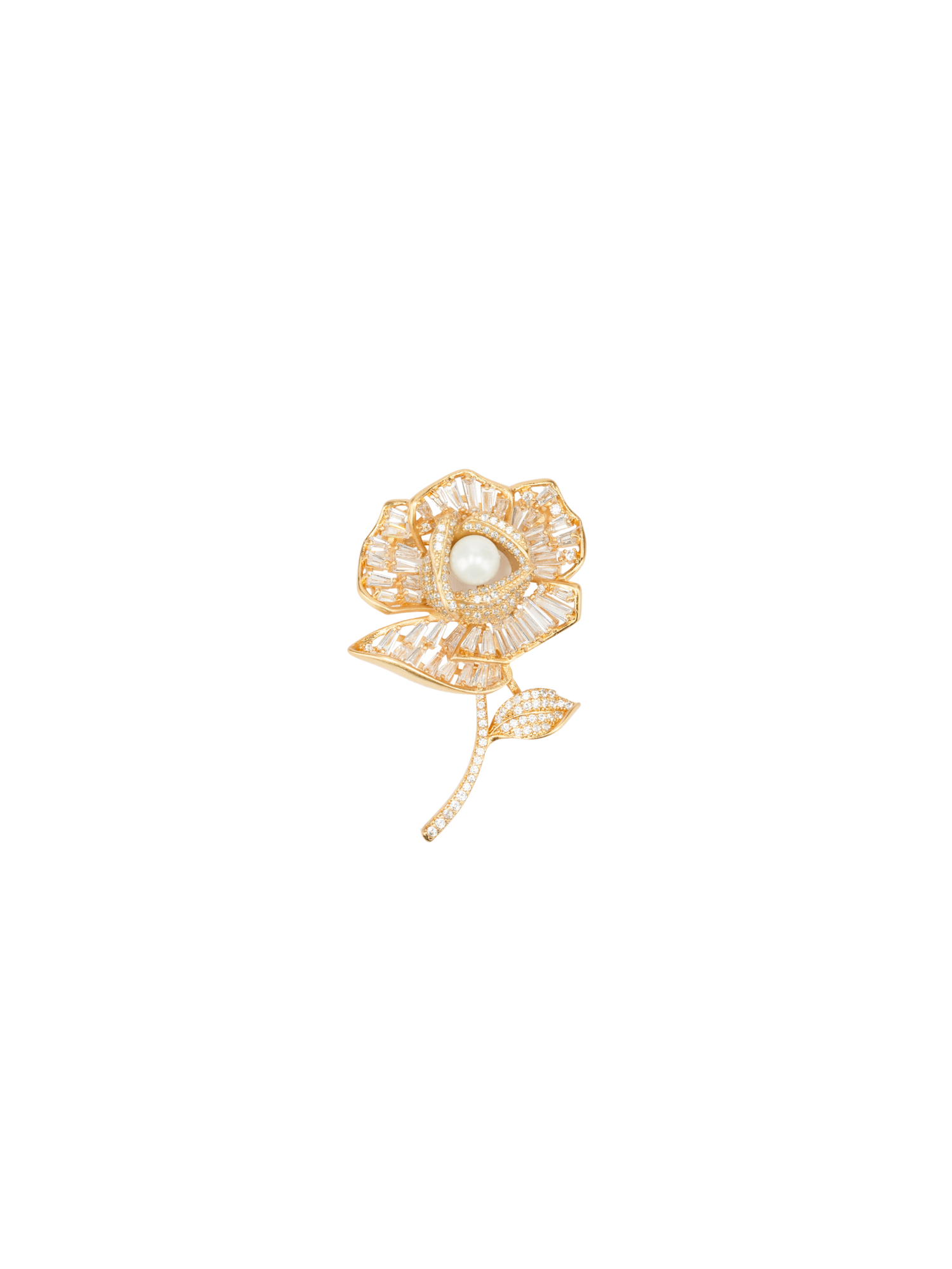 Zircon Set Pearl 3D Peony Brooch | Copper/Artificial Zircon/Shell Beads